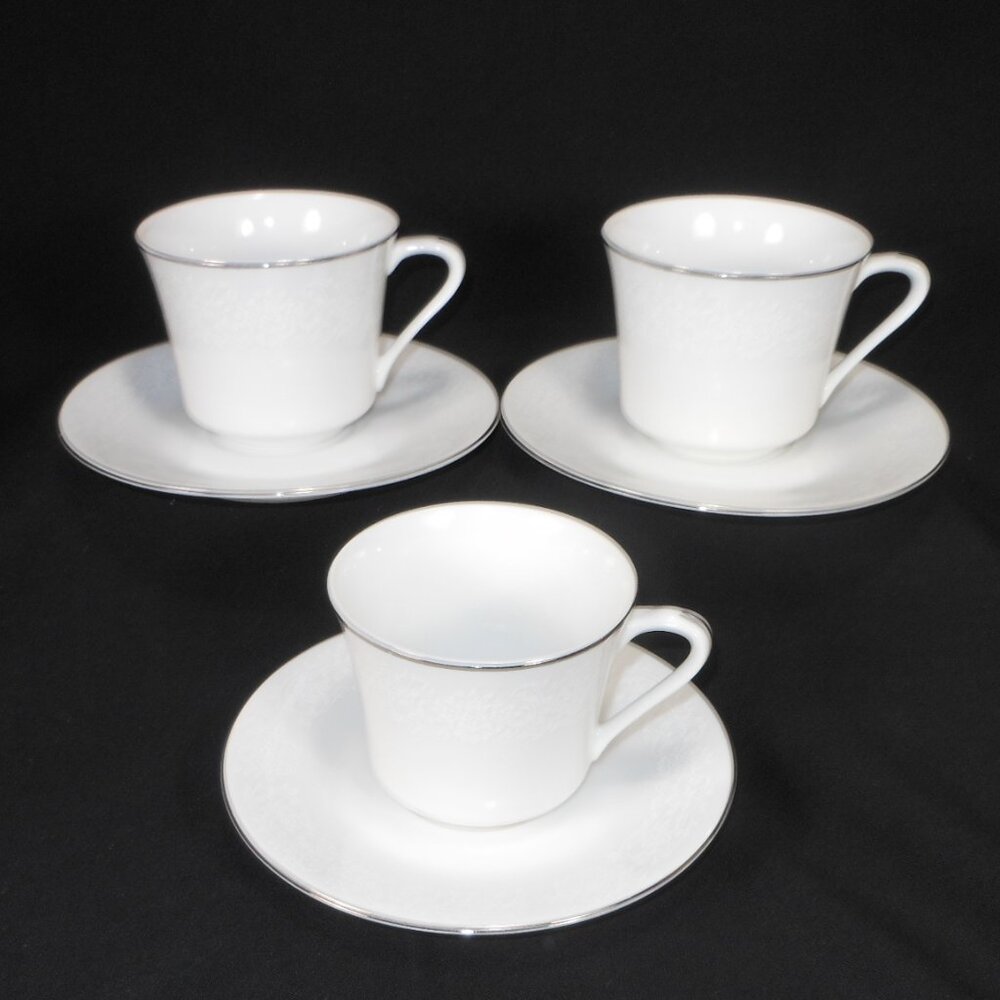 3 sets of beautiful flat tea cups & saucers. Royal Sealy Japan ENCHANTMENT